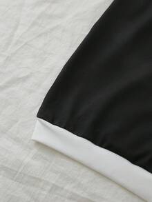 Resyla Autumn/Winter Tight Sportswear Jumpsuit, Contrast Collar, Contrast Cuffs, Long Sleeve Contrast Trim, Contrast White Hem One Piece Romper Collared Romper Black Romper Black And White Outfit Polo Romper - Black and White - View 6