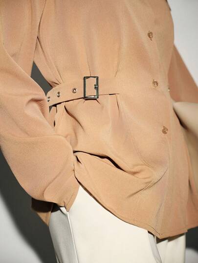 Lumivelle Camisa feminina de cor sólida com ilhós laterais decorados