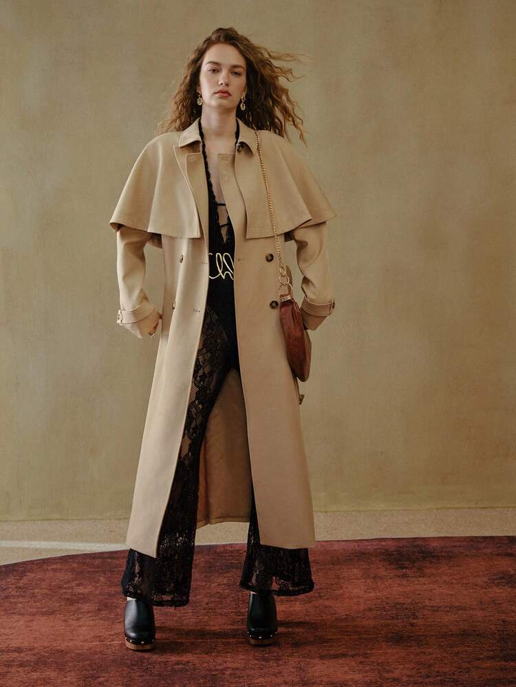MOTF STUDIO FASHIONABLE DETACHABLE BUCKLE BELTED MID-LENGTH TRENCH COAT