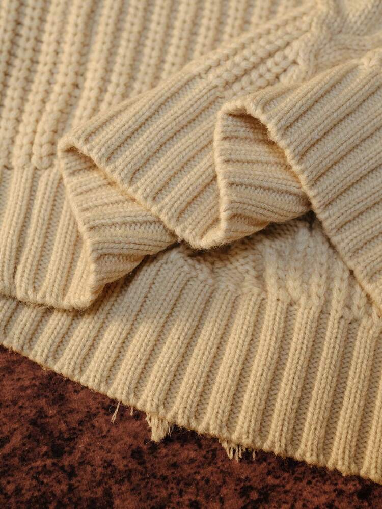MOTF STUDIO Maglione ampio bohémien con lavorazione a trecce, frange e texture, adatto per l'autunno/inverno
