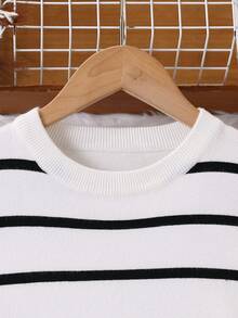 Tween 女童长袖黑白条纹毛衣裙，适合春秋冬三季，可搭配羽绒服、外套、棉服 - 黑與白 - 查看 4