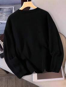 Manfinity Hypemode 男士休闲宽松卡通人物图案套头衫，时尚街头风格，秋冬 - 黑色 - 查看 2