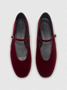 CUCCOO BIZCHIC Sepatu Loafer Datar Kasual Wanita dengan Desain Gesper untuk Pemakaian Sehari-hari, Cocok untuk Natal dan Musim Semi. - Burgundy - View 2