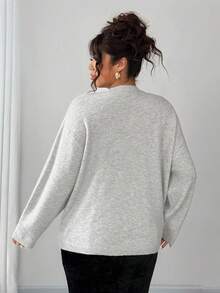 Dazy Plus Maglione oversize a girocollo con maniche lunghe, decorato con fiori e perline, casual per taglie forti, con paillettes, adatto per autunno/inverno