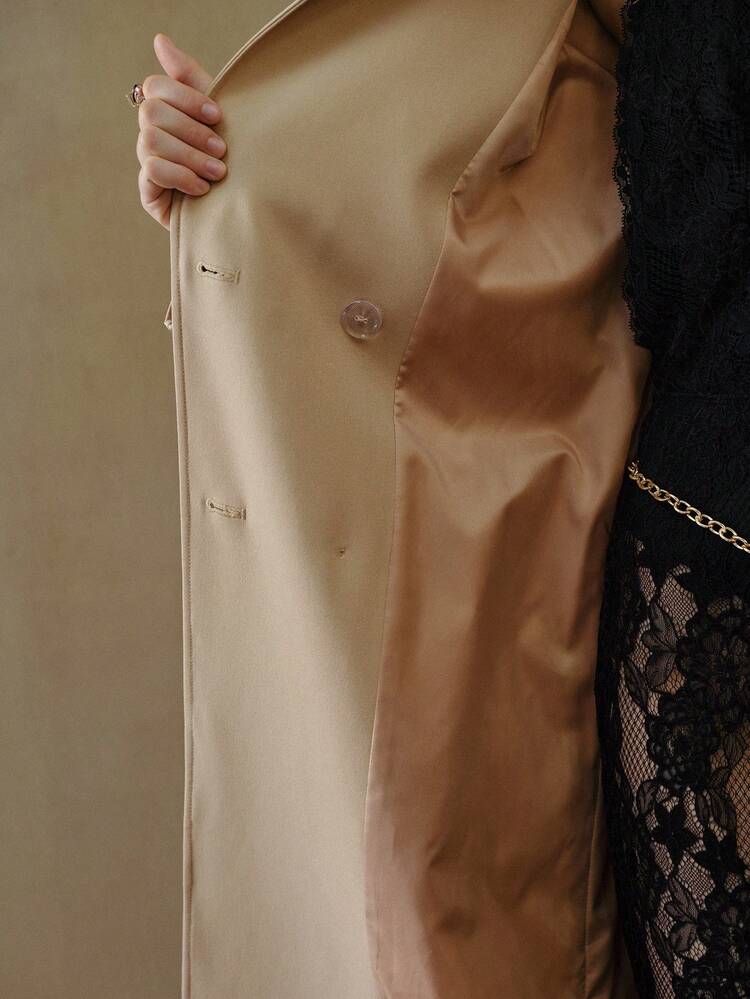 MOTF STUDIO FASHIONABLE DETACHABLE BUCKLE BELTED MID-LENGTH TRENCH COAT
