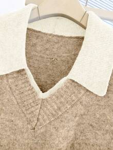 Franclia V-Neck 2 In 1 Long Sleeve Sweater, Autumn/Winter - Camel - View 4