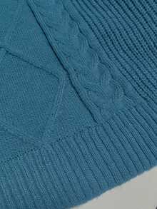 Elenzga Rochie pulover tricotată cu mânecă lungă, model plus size, cu guler rotund, cu umeri căzuți, culoare solidă - Verde albastrui - Vizualizare 6