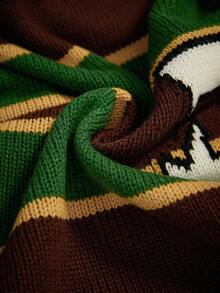 Manfinity EMRG Men's Striped & Letter Pattern Long Sleeve Pullover Sweater, Fall/Winter 90s Sporty Sweater Men Jerseys For Men Y2k Brown Jerseys Rugby Shirt - Coffee Brown - View 8