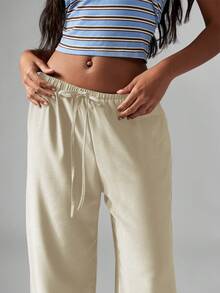 MISSGUIDED Quần Palazzo ống đứng bằng vải satin Hammered có dây rút, cạp chun tạo sự thoải mái khi mặc thường ngày - Xám - Xem 6