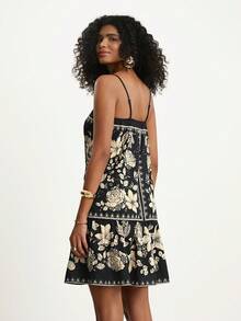 CAJUNI Vestido de tirantes casual de verano con estampado floral para vacaciones - Negro - Ver 2