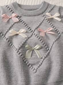 Souflis Souflis 6-9个月女婴保暖服装，女婴冬季保暖针织两件套，可爱蝴蝶结毛衣和百褶裙套装，舒适柔软亲肤 - 灰色 - 查看 8