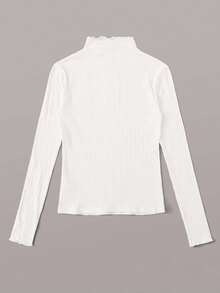 SHEIN EZwear Plus Size Women's White Rib Knitted T-Shirt