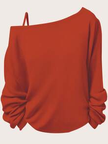 SHEIN Essnce Camiseta de manga larga y sin mangas con estampado de jinete ecuestre casual para mujer, adecuada para la primavera - Naranja Quemada - Ver 2