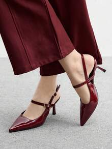 CUCCOO BIZCHIC Sepatu hak tinggi runcing warna burgundy untuk wanita, sepatu stiletto seksi dengan tali belakang untuk bepergian, bekerja, pesta, dan acara musim semi. - Burgundy - View 3