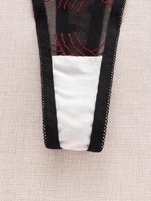 SHEIN Lace Patchwork Women's Underwire Bra And Thong Panty Set - Black - View 3