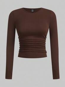 SHEIN EZwear 休闲百搭多色针织女式修身T恤多件装上衣纯色上衣女式长袖上衣紧身上衣，秋季，女士秋装长袖上衣 - 粉色 - 查看 4