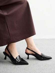 CUCCOO BIZCHIC 女士尖头高跟鞋黑色后系带露跟浅口鞋，舒适通勤，日常穿着，多功能适用于户外、购物、办公室 - 黑色 - 查看 5
