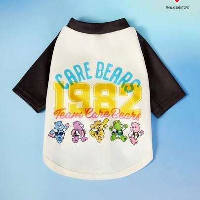 Care Bears X PETSIN 1 件小熊复古学院风卡通图案印花黑白可爱舒适弹力宠物猫狗通用插肩袖 T 恤