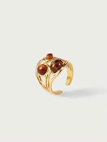 Glisma 18kWomen Open Ring,Western Jewelry,Old Money,Gemstone,Outfits,Fall/Autumn/Winter,For Mom/Women/Girl/Mother,Premium - Gold - View 4