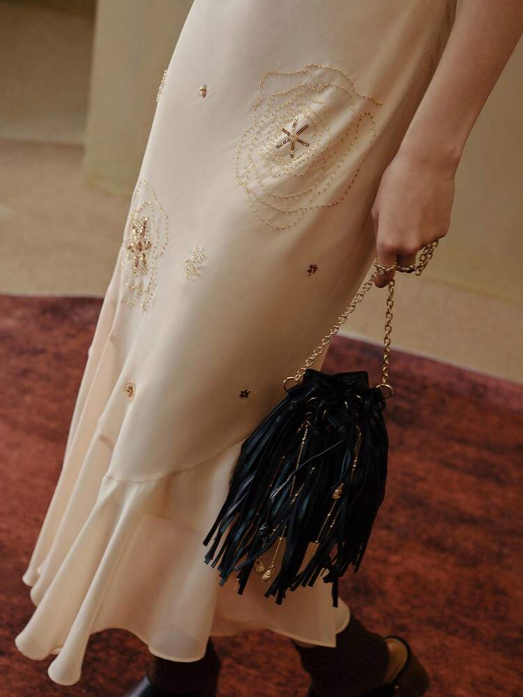 MOTF STUDIO ELEGANT BEADED, SEQUIN & EMBROIDERED BOHEMIAN DRESS