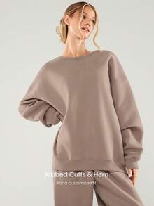 GLOWMODE Heavyweight Fleece Oversized Fit Sweatshirt Thick Thermal Warm Winter - Khaki - View 4