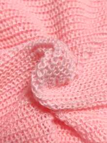 Elenzga Plus Size Solid Color Round Neck Drop Shoulder Long Sleeve Fitted Fashionable Knit Sweater Dress - Pink - View 6