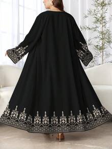 SHEIN Najma 大码女式菱形花卉印花长袖休闲阿拉伯长袍，适合春秋季节 - 彩色 - 查看 2