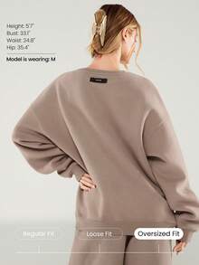 GLOWMODE Heavyweight Fleece Oversized Fit Sweatshirt Thick Thermal Warm Winter - Khaki - View 2