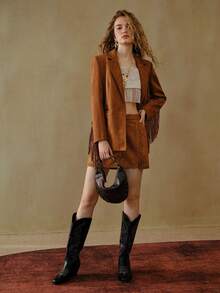 MOTF STUDIO SUEDE LOOSE FRINGE BOHEMIAN BOHO BLAZER - Brown - View 4