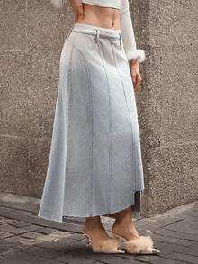 Selenza Chân váy denim họa tiết cánh bất đối xứng thanh lịch và thời trang dành cho nữ - Màu xanh lam - Xem 7