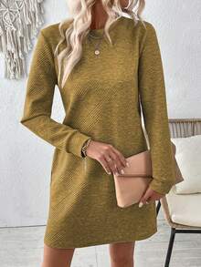 EMERY ROSE Vestido de manga larga, cuello redondo, corte holgado y casual para mujer, otoño - Amarillo - Ver 6
