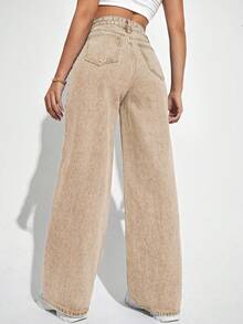 High Waist Wide Leg Jeans - Khaki - View 2