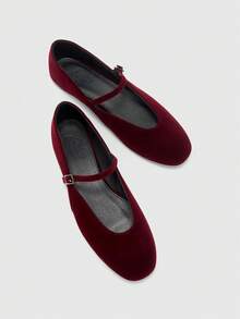 CUCCOO BIZCHIC Sepatu Loafer Datar Kasual Wanita dengan Desain Gesper untuk Pemakaian Sehari-hari, Cocok untuk Natal dan Musim Semi. - Burgundy - View 9