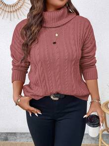 EMERY ROSE Plus Size Solid Color Turtleneck Sweater, Casual For Autumn/Winter - Redwood - View 4