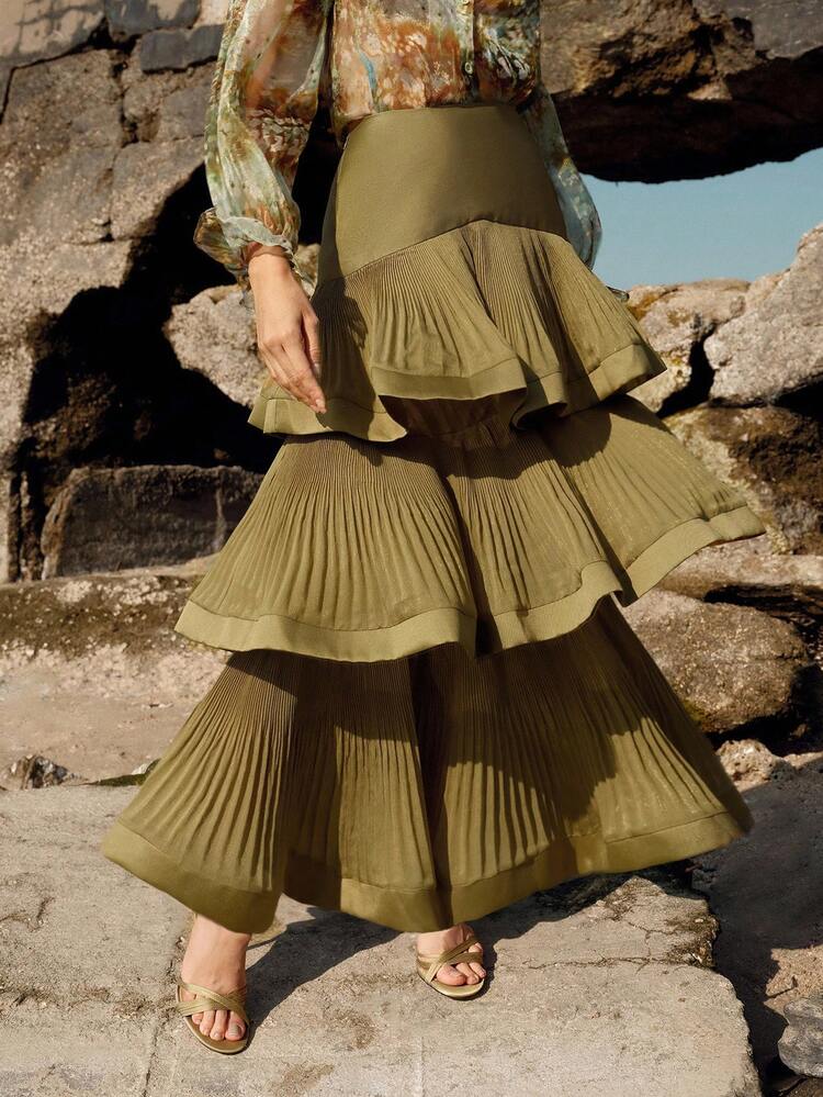 Anewsta Spring/Summer New Arrival Multi-Layered Pleated Cake Skirt, Elegant Women's A-Line Skirt For Party & Vacation