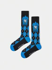 HARRY POTTER X SHEIN 1 Pair Women's Argyle & Eagle Pattern Fashionable Knee High Socks