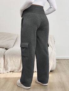 SHEIN 孕妇休闲羊毛可调节腰部运动裤