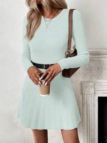 SHEIN LUNE Vestido de punto de unicolor casual, otoño/invierno - Gris Claro - Ver 3