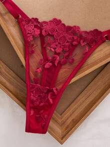 2pcs Mesh Embroidery Women's Lingerie Set Red Lace Lingerie Set Red Lace Thong Red Lace Bra Red Bra And Panty Set Burgundy Lingerie Set