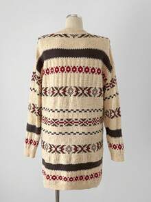Sunspun Christmas Plus Size Women Casual Loose Vintage Jacquard Knit Sweater Dress, Autumn/Winter - Apricot - View 2
