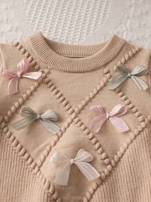 Souflis Souflis 6-9 Months Baby Girls Warm Outfit, Baby Girls Winter Warm Knitted 2 Pieces Set, Cute Bow Sweater And Pleated Skirt Set, Comfortable Soft And Skin-Friendly - Khaki - View 7