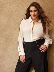 MOTF PREMIUM PLUS ELEGANT PINTUCK BUTTON DECOR PANTS - Black - View 7