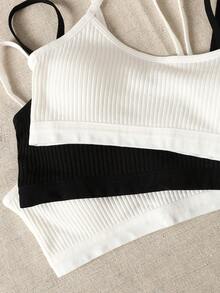 SHEIN 3pcs Tween Girls' Simple Black, White, Pink Comfortable Padded Bras, Soft & Breathable Underwear Set - Multicolor - View 6