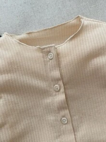 Blossori Bộ áo khoác và quần cài nút kiểu Pháp thanh lịch cho bé gái - Màu Khaki - Xem 6