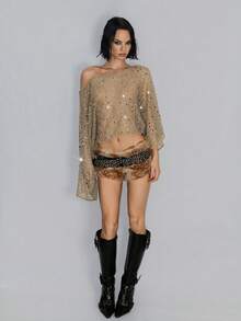 Jeanoix 女士性感不对称肩上衣 - 綠色 - 查看 6