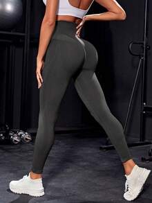 Easithlete Quần legging thể thao thường ngày liền mạch màu trơn cạp cao ôm vừa vặn - Nhiều màu - Xem 6