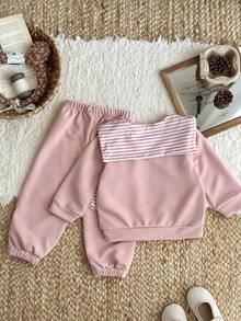 SHEIN Genkimix Kids 2pcs/Set Young Girls Casual Sweatshirt And Pants Co-Ord Set - Pink - View 2