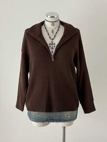 Sunspun Áo len cardigan dệt kim rộng rãi, thoải mái, cổ bẻ, khóa kéo phía trước, cỡ lớn dành cho nữ, thích hợp để đi làm hàng ngày, mùa thu/đông, quà tặng tuyệt vời cho Halloween/Giáng sinh, trong nhà/ngoài trời, mùa xuân/thu, mùa thu/đông - Cà phê nâu - Xem 5