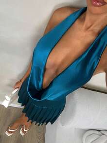 Glamine 女式露背吊带迷你连衣裙，派对鸡尾酒会礼服 - 寶藍色 - 查看 1