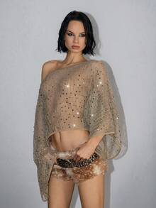 Jeanoix 女士性感不对称肩上衣 - 綠色 - 查看 3